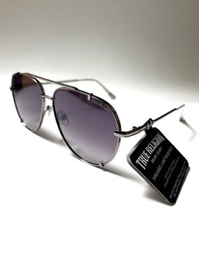 New TRUE RELIGION Double Bridge Aviator Sunglasses Classic Silver Black Lens